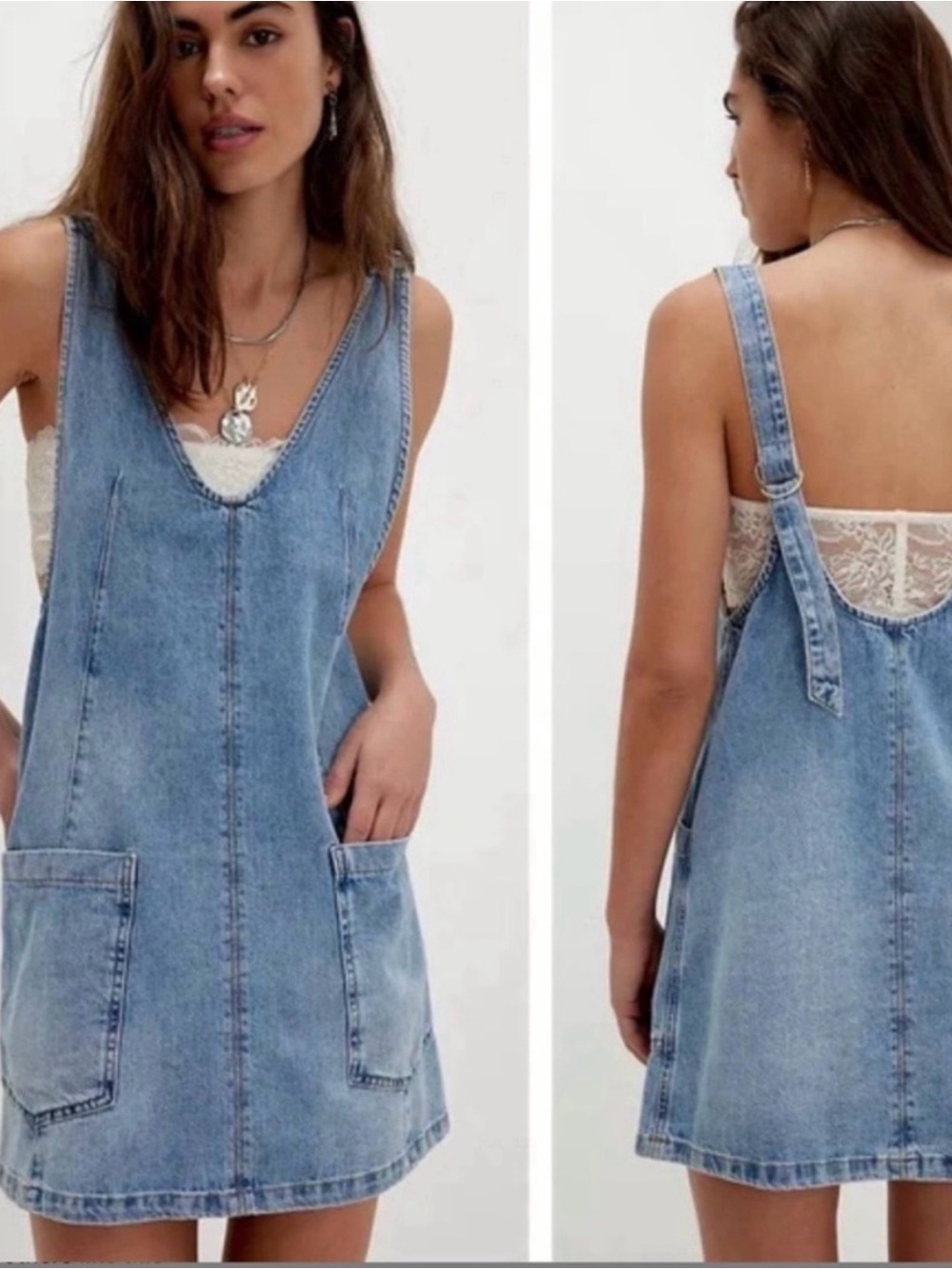 Free People - Light Blue Denim Overall Dress